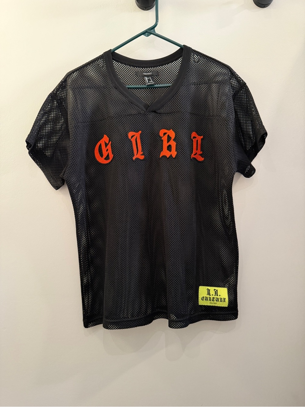 Forever 21 Black Mesh GIRL V-Neck Top